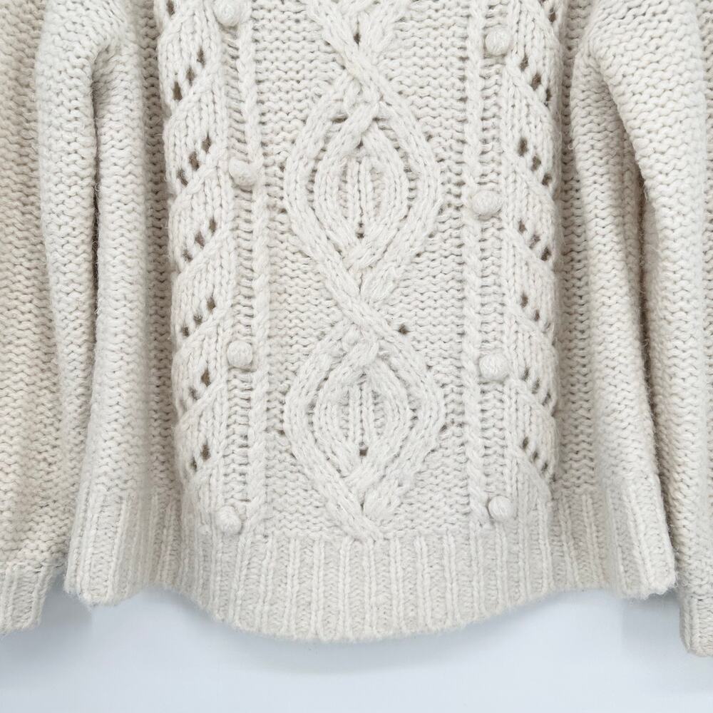 J. Crew Pointelle Pom Pom Sweater Alpaca Wool Blend Chunky Cable Knit Preppy - Picture 6 of 14
